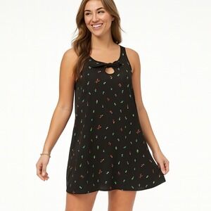 Be Bop Juniors' Printed Shift Dress Black Multi Size XXS Tie Bow Cactus Design